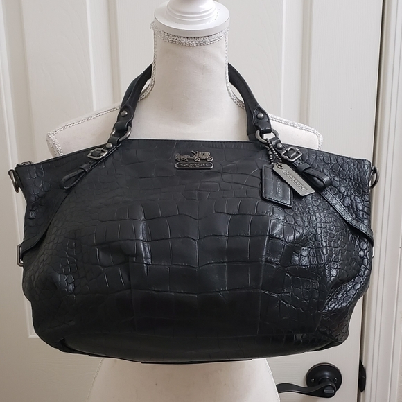 COACH - ASHLEY BLACK CROC EMBOSSED LEATHER SATCHEL - Picture 1 of 13